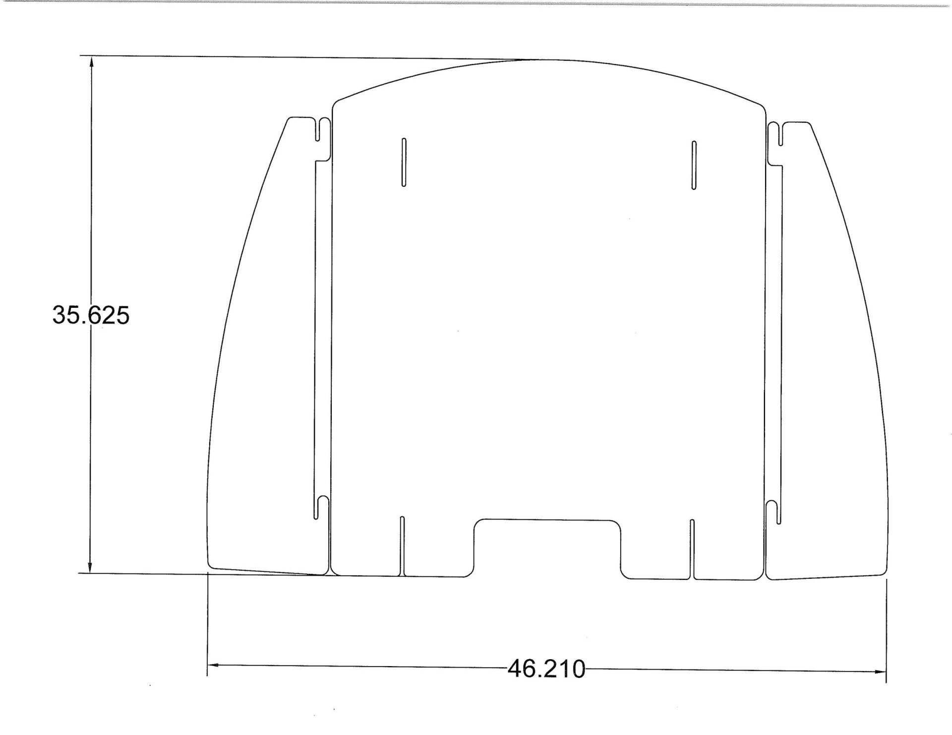Line drawing of a flat-pack furniture design with dimensions 36.625 height and 48.210 width.