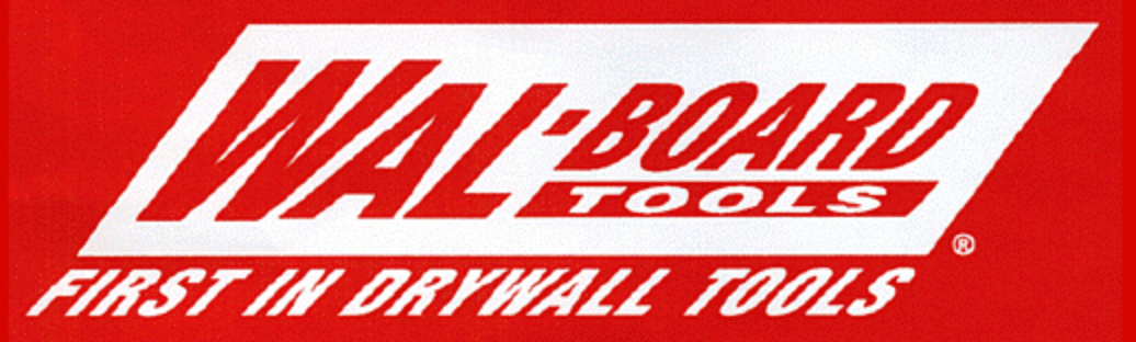 Logo for Wal-Board Tools, red and white. “WAL-BOARD TOOLS” in large block letters;