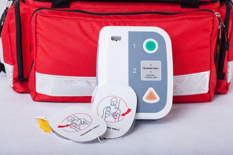 Defibrillator - Aed infront of a red bag in Madisonvill, LA