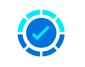 A blue check mark in a blue circle on a white background.