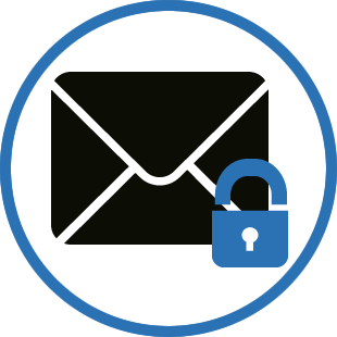An envelope with a padlock on it in a blue circle.
