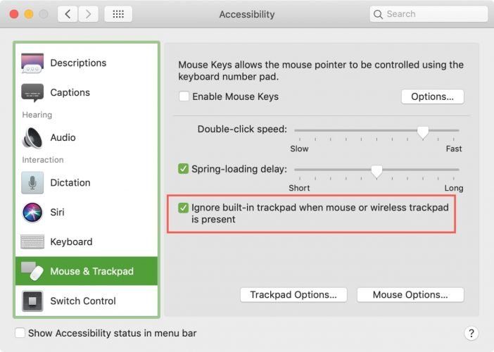 A screenshot of the mouse and trackpad settings on a mac computer.