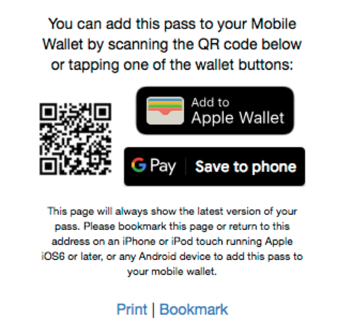 You can add this pass to your mobile wallet by scanning the qr code below or tapping one of the wallet buttons
