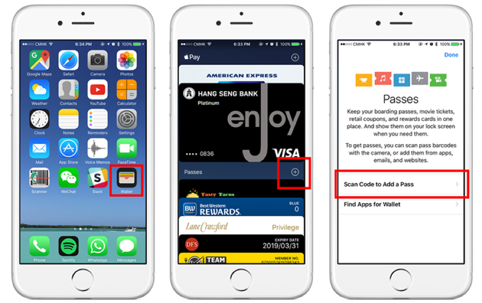 Three cell phones are shown with the words enjoy visa on the screen