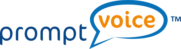 A logo for prompt voice with a speech bubble