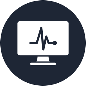 A computer monitor with a heartbeat line on it in a circle.