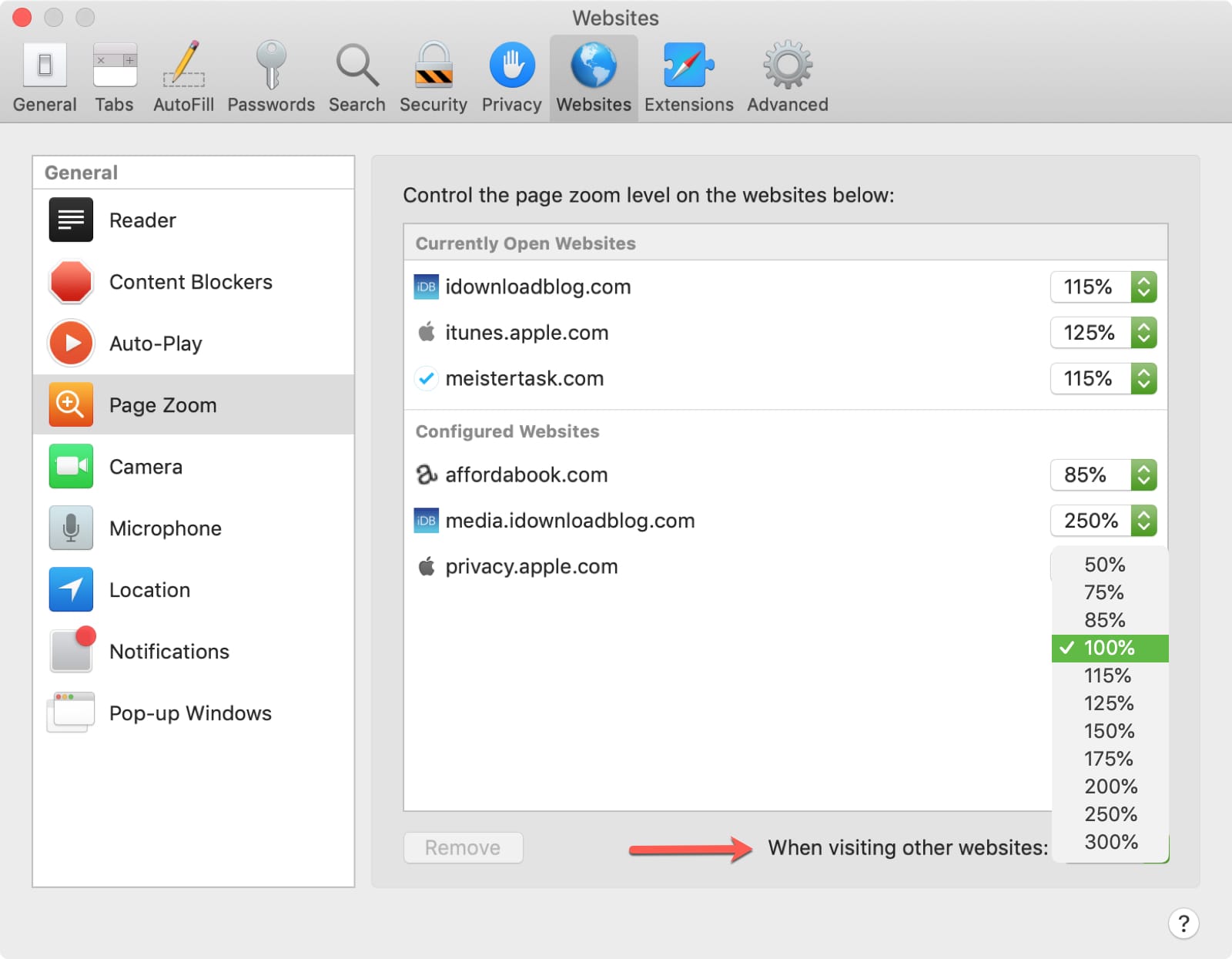 A screenshot of a browser window showing the page zoom level