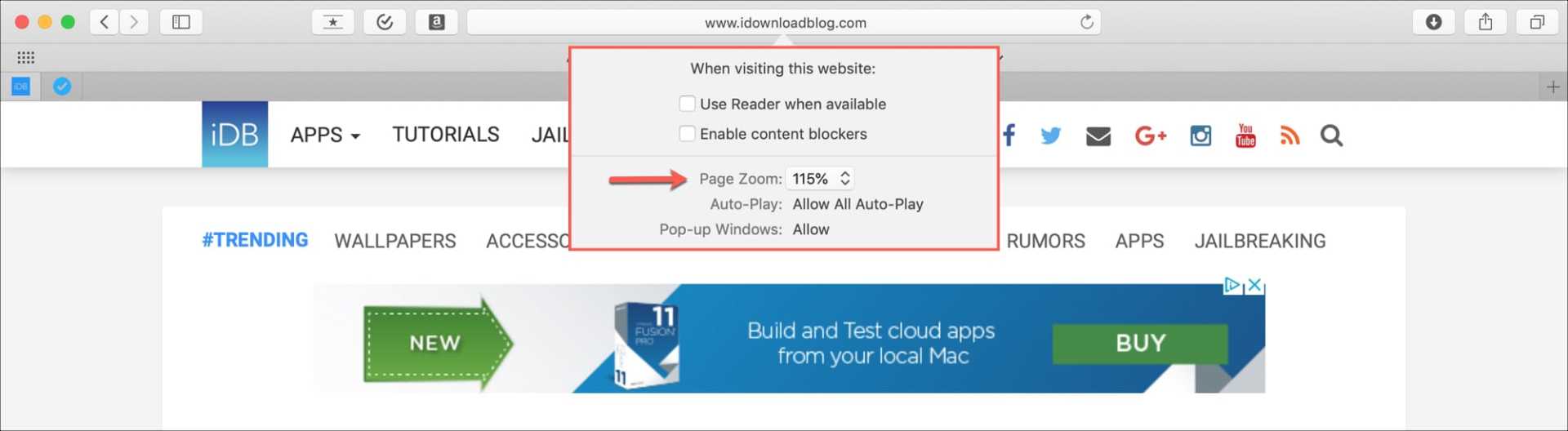 A screenshot of a website with a blue arrow pointing to the right.
