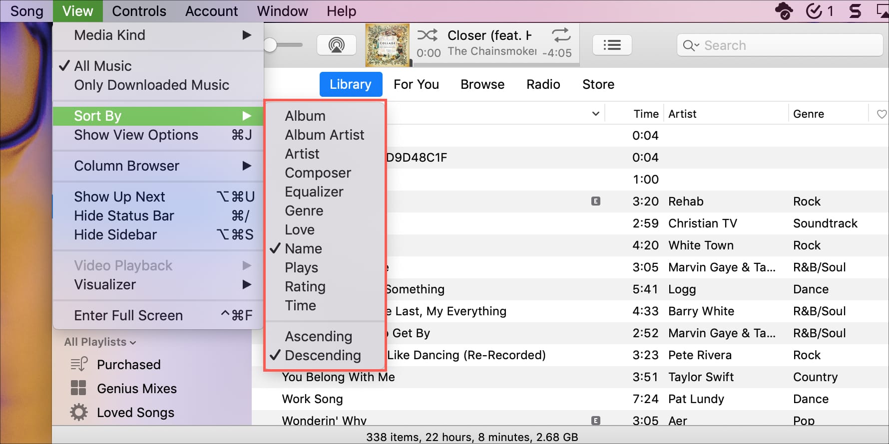 A computer screen with a list of songs on it