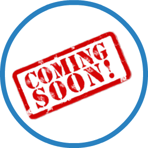 A red and white stamp that says coming soon