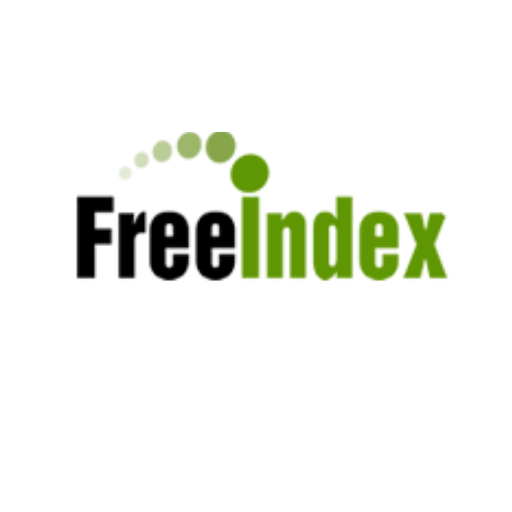 A green and black freeindex logo on a white background
