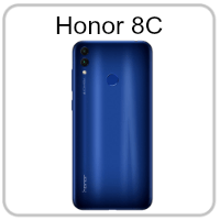 The back of a blue honor 8c phone is shown.