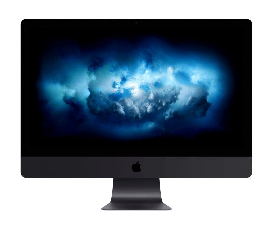 A black apple computer monitor with a blue background on a white background.