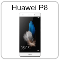 A huawei p8 phone with a feather on the screen.