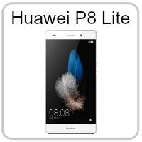 A picture of a huawei p8 lite phone with a feather on the screen.