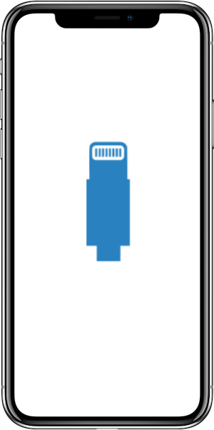 A cell phone with a lightning connector on the screen.