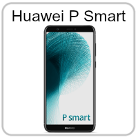 A huawei p smart phone with a blue feather on the screen.