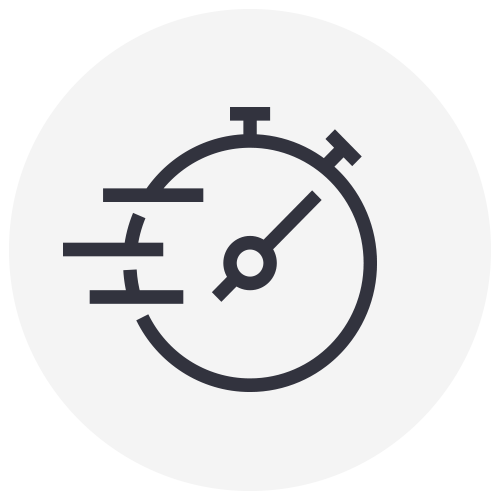 A black and white icon of a stopwatch on a white background.
