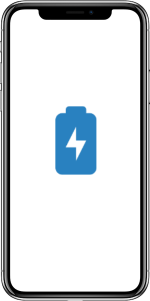 A cell phone with a blue lightning bolt icon on the screen.
