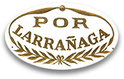 Il logo di por larranaga è un ovale bianco con lettere e foglie dorate.