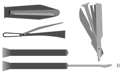 Un disegno in bianco e nero di un set di utensili su uno sfondo bianco.