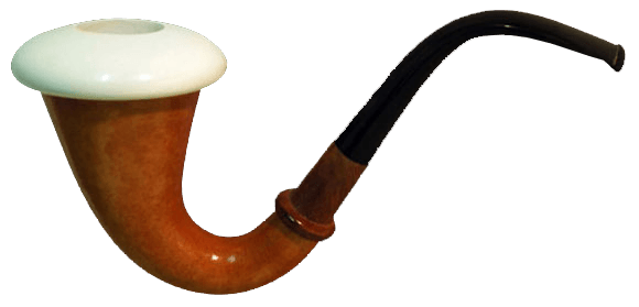 Una pipa marrone e bianca con un bocchino curvo
