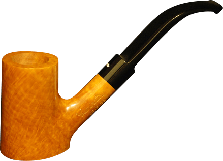 Una pipa di legno con un bocchino nero su uno sfondo bianco