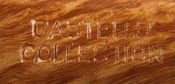 Un primo piano di un pezzo di legno con la scritta Castello Collection.