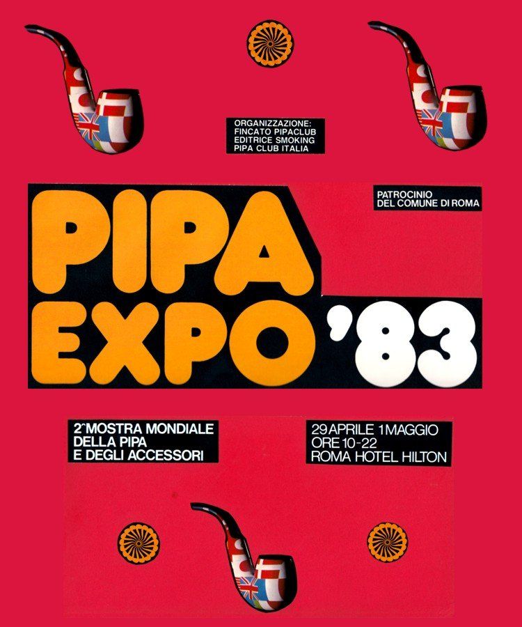 Un manifesto per la pipa expo '83 con uno sfondo rosso