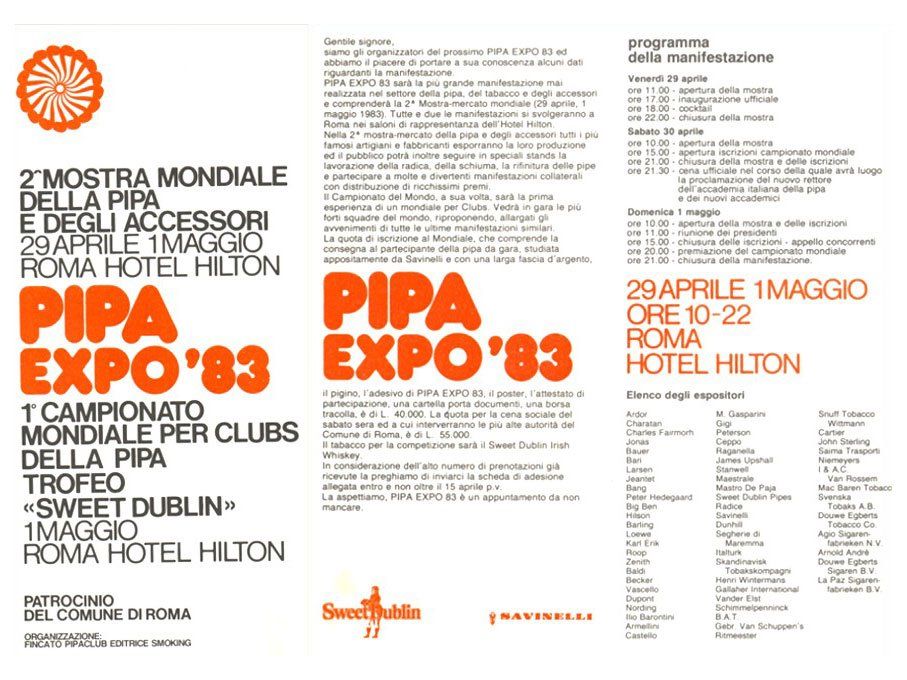 Un poster per la pipa expo 83 all'hotel hilton di roma