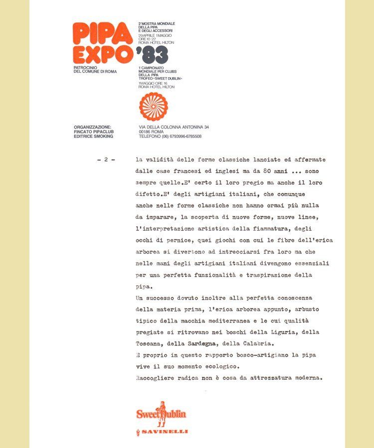 Un pezzo di carta con scritto pipa expo 83