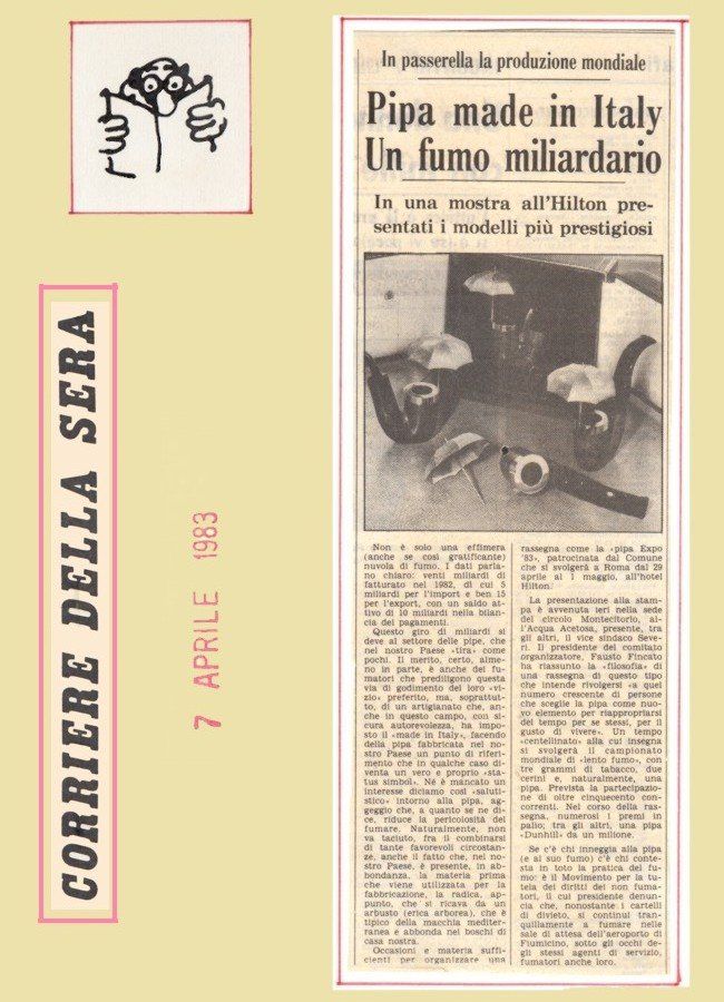 Un articolo di giornale su una pipa prodotta in Italia