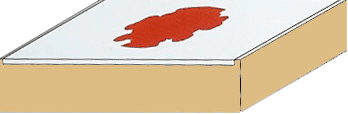 Un disegno di una scatola con una macchia rossa sopra.