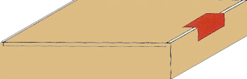 Un disegno di una scatola di cartone con una freccia rossa rivolta verso l'alto.