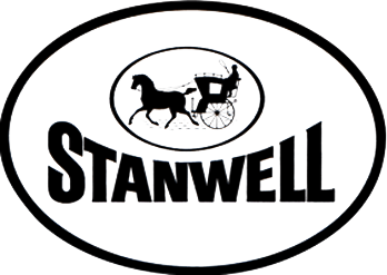 Un logo in bianco e nero per Stanwell con una carrozza trainata da cavalli