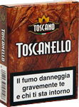 Una scatola di sigarette Toscanello con un avvertimento sopra