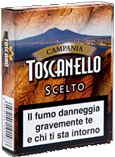 Una scatola di sigarette scozzesi Toscanello con una montagna sullo sfondo