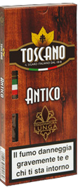 Viene mostrata una scatola di sigarette toscano antico