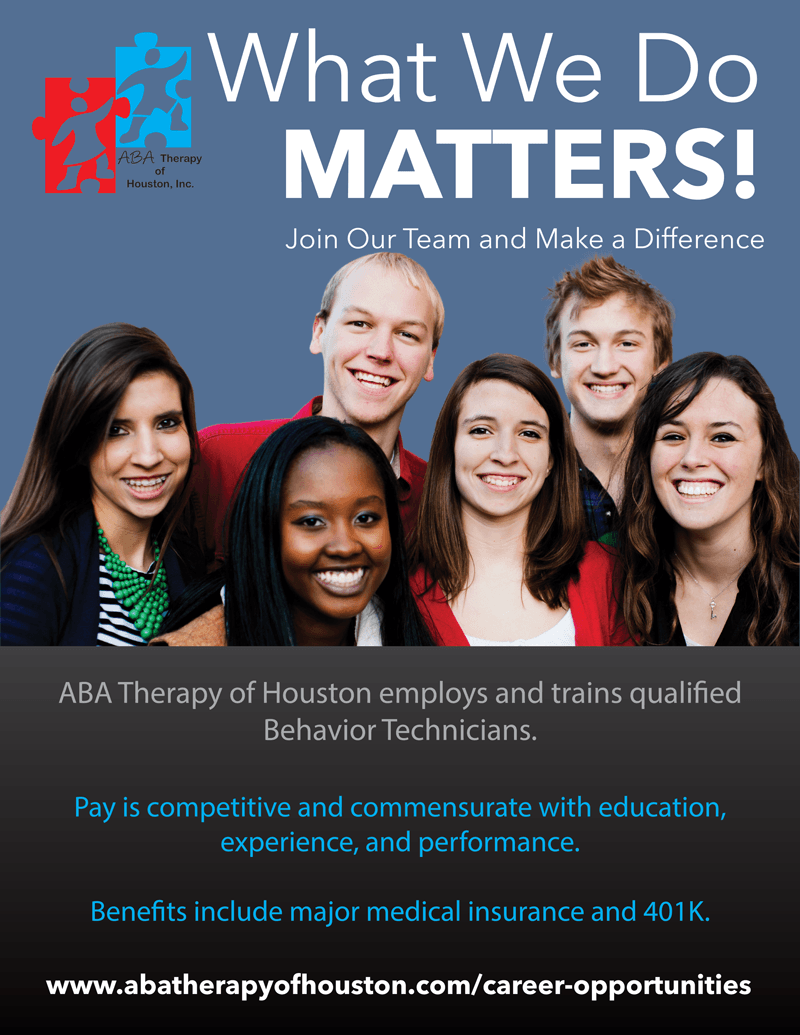 Job ad with diverse young adults, smiles, text