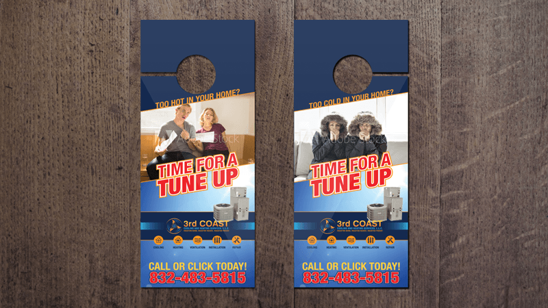 Two door hanger ads for