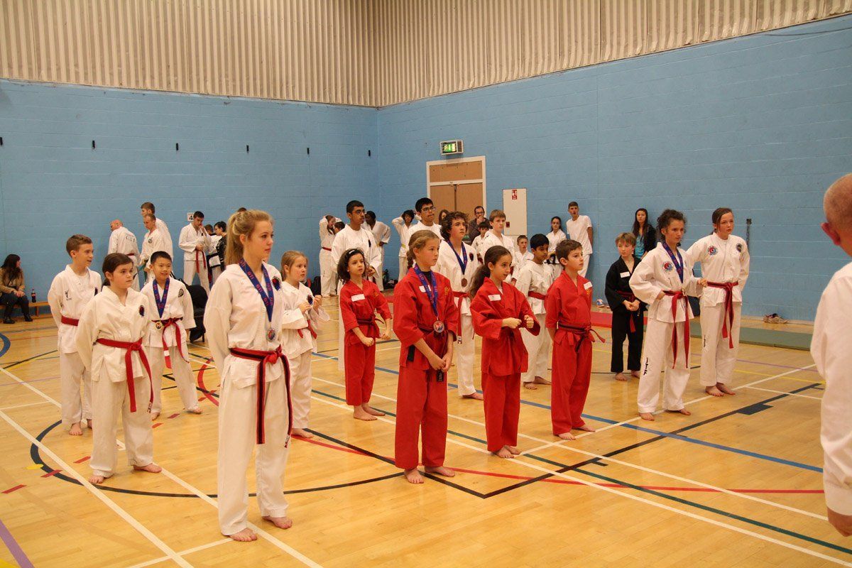 children assembled for karate lessons
