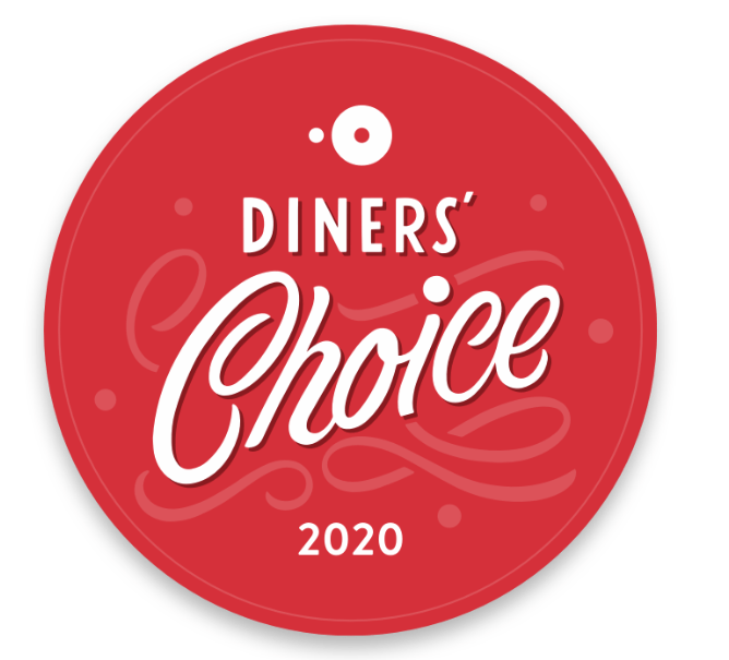 A red circle that says diners choice 2020 on it