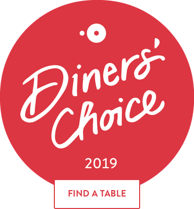 A red circle with the words diners choice 2019 on it