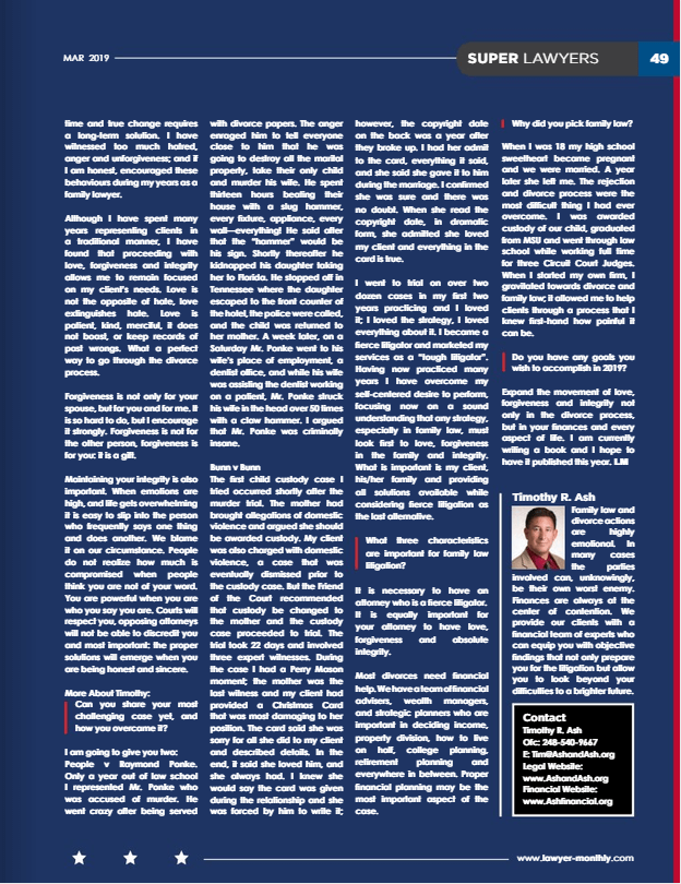 Article featuring Tim Ash page 49 in Lawyer Monthly Magazine