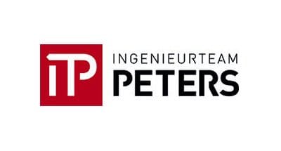 Logo für Ingenieurteam Peters mit rotem TP-Symbol und schwarzem Text auf weißem Hintergrund
