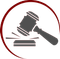 A judge 's gavel is sitting on a block in a red circle.