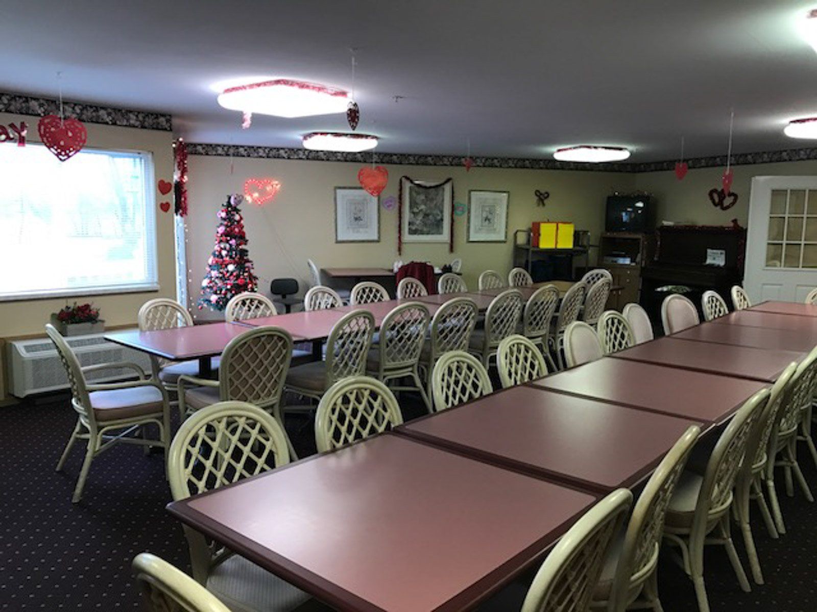 community dining area during Christmas time
