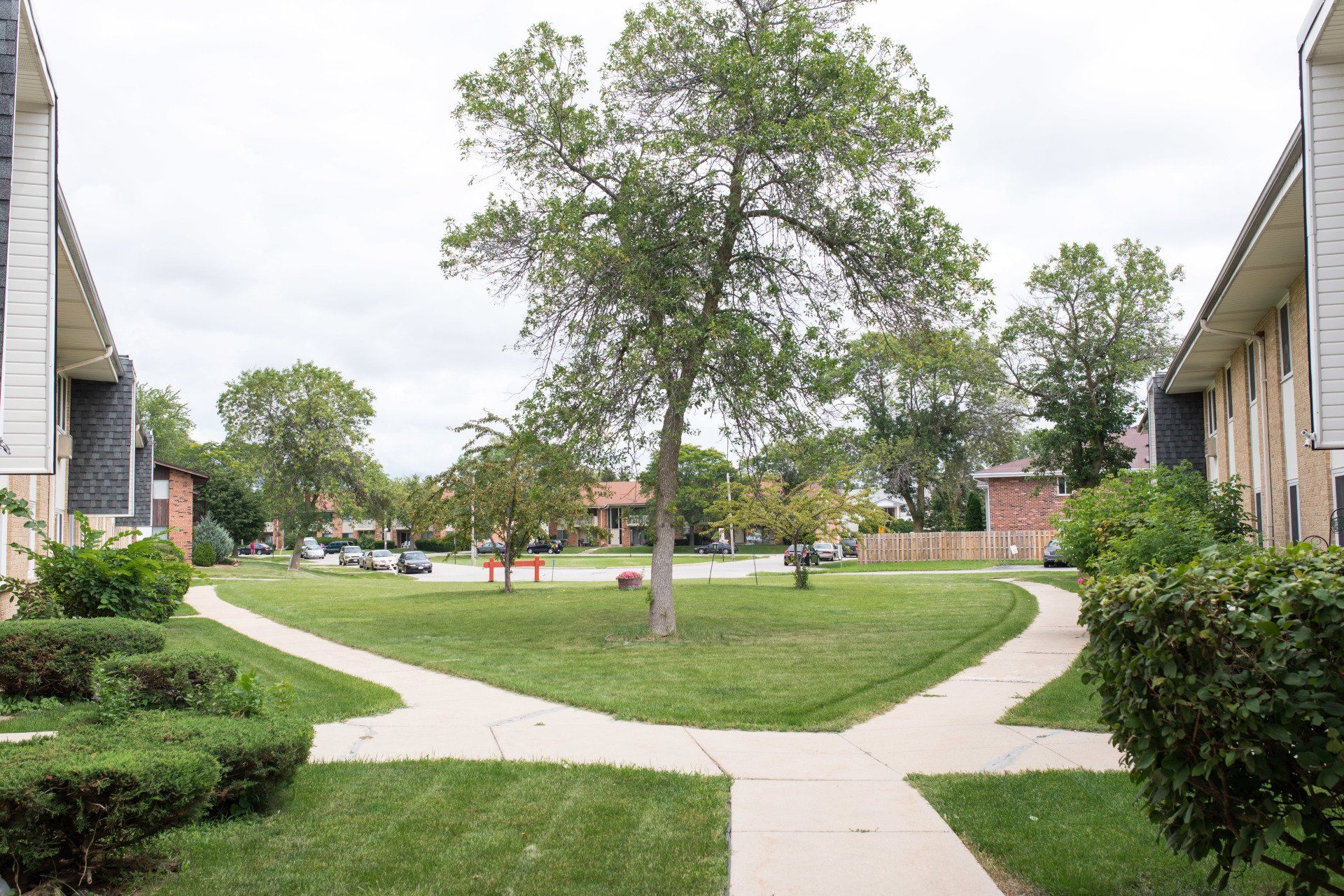 exterior of Spruce Court including grassy area