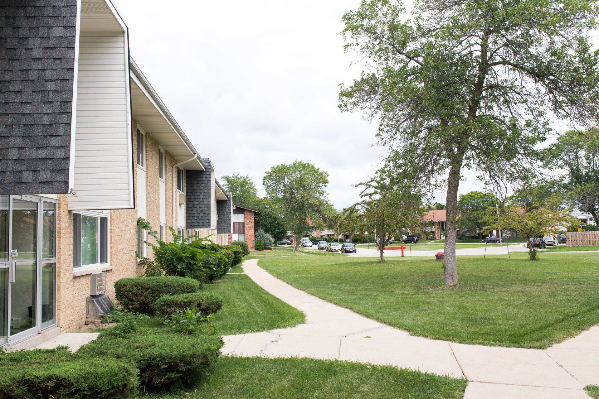 exterior of Spruce Court including grassy area