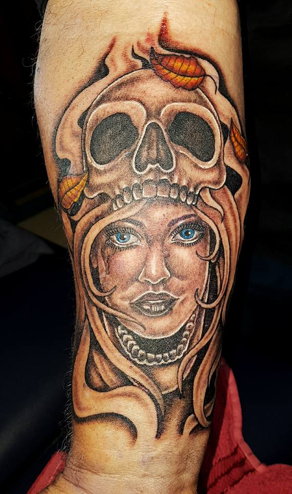 Woman with Skull Head Piece — Tattoo in South Lismore, NSW
